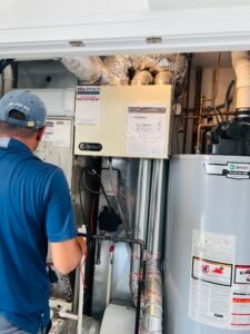 Technician about to diagnose the furnace