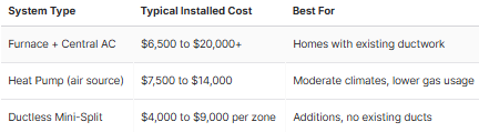 System type to ideal installation cost.